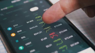 Ekran Akıllı Telefonu Uygulamasında Kripto Para Birimlerinin Grafik Dinamik Fiyatı. Kapat.