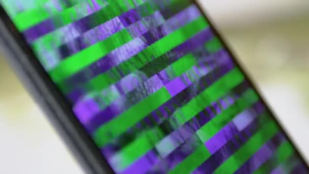 Signal Distortion, Interference, Glitches on Screen of a Smart Phone. Close up — Stock Video