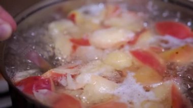 Sağlıklı Elma Bileşimi Pişirme, Gaz Sobası 'nda Kaynayan Tencere' de Kaynatılmış Komplo