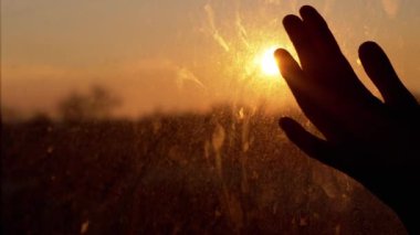 Kadın El Pencere kenarında Güneş İçin Esniyor, Odada Kirli Camlara Dokunuyor