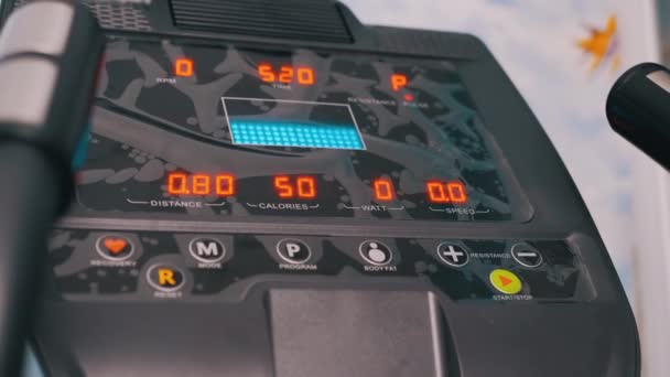 Electronic Indicators of Data on the Monitor a New Modern Elliptical Trainer. 4K — Stock Video