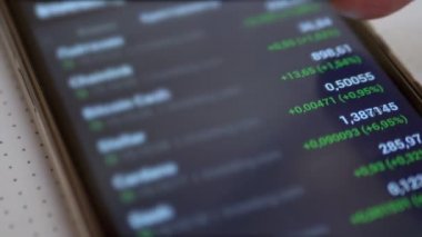 Bir Mobil Uygulamada Akıllı Telefon Ekranında Kripto Para Birimi Göstergeleri Komisyoncusu Görünümü