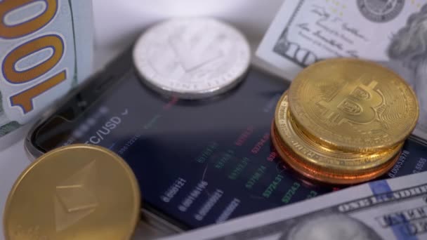 Börse Kryptowährungspreis Kurse Zahlen Über Eine Mobile App Markthandel Bitcoin — Stockvideo