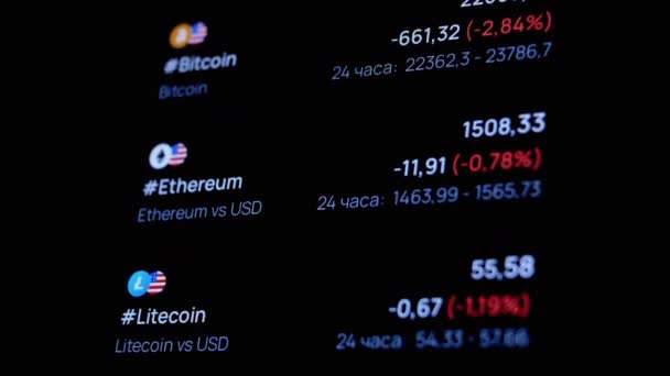 Time Lapse Cryptocurrency Price Quotes Data Black Screen Smartphone Black — Αρχείο Βίντεο