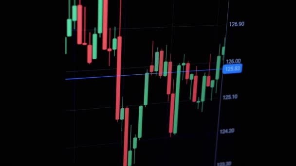 Брокер Просмотр Криптовалюты Candlestick Chart Черном Экране Темной Комнате Мужчина — стоковое видео