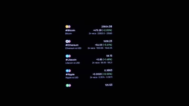 Time Lapse Cryptocurrency Price Quotes Data Screen Smartphone Black Background — 图库视频影像