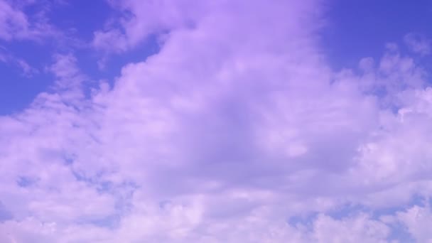 Cluster Cumulus Clouds Purple Sky Fluffy Motionless Clouds Froze Sky — Stock videók