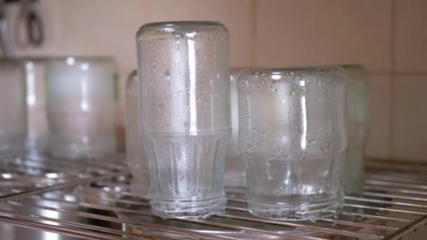 Sterilization Glass Jars Hot Steam Metal Grate Home Kitchen Drops — Vídeos de Stock
