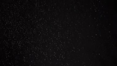 Yavaşça Düşen Toz Parçacıkları, Enkaz Akıntısı, Kara Arkaplanda Toz. Kıvılcımlar, beyaz toz tanecikleri dönüyor, kıvrılıyor, bulut sisinde yüzüyor. Boşluk. Yıldız yağmuru, meteorlar. Kozmos.