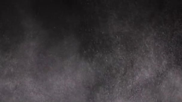 Whirlpool Smíšené Částice Prachu Mouky Trosek Létání Černém Pozadí Výbuch — Stock video
