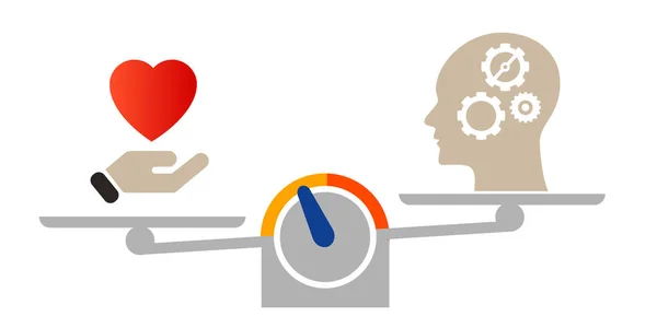 Amor vs lógica elegir entre la mente y la cabeza del corazón pensamiento comparar con la escala emocional medida — Archivo Imágenes Vectoriales