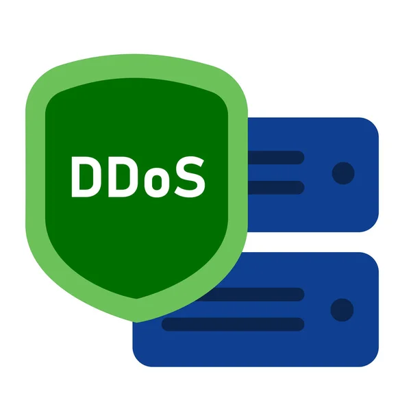 Icon protection du serveur contre le déni de service distribué DDOS sécurité contre le piratage d'attaque — Image vectorielle