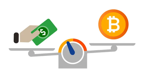 Bitcoin et le taux de change du dollar comparer échelle de valeur crypto mesure de la monnaie d'investissement — Image vectorielle
