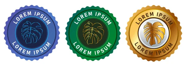 Logotipo monstera emblema círculo de oro icono verde marca sello vector — Archivo Imágenes Vectoriales
