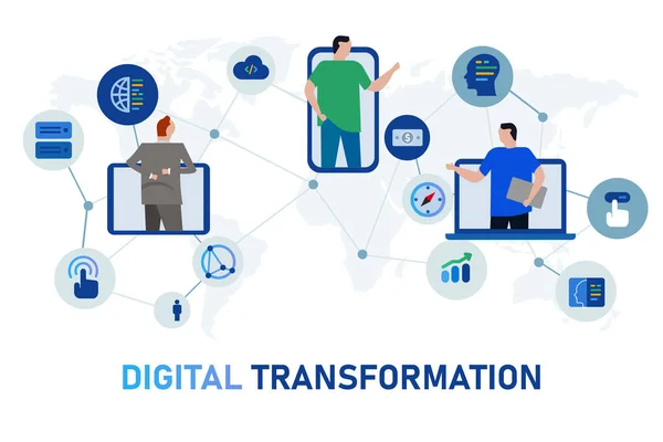 Цифровые трансформации компании корпоративного бизнеса изменить будущее эры — стоковый вектор