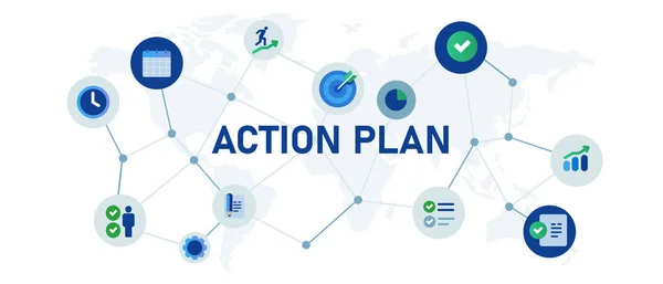 Plan d'action icône définir interconnecté entreprise amélioration cocher — Image vectorielle