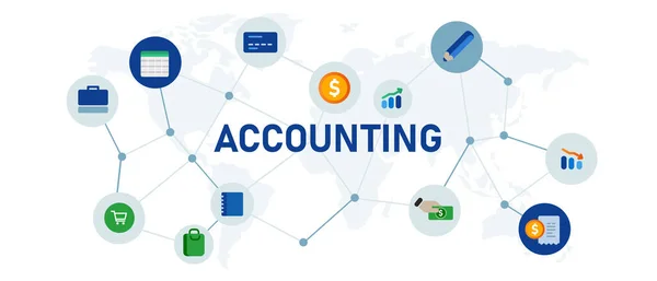 Concepto contable de gestión financiera en la empresa de acompañamiento elementos iconos conectados — Vector de stock
