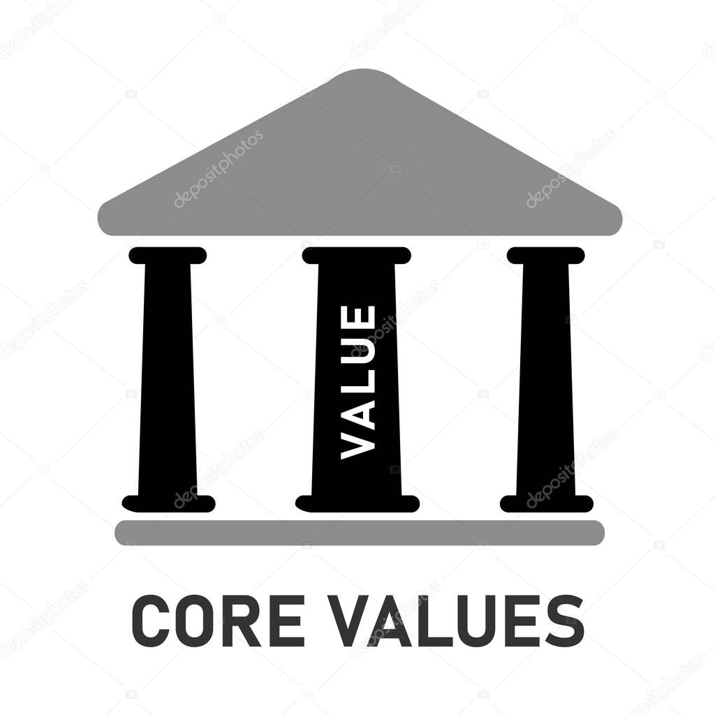 core values of organization orcompany represented with building column symbol of integrity commitment and priciples icon