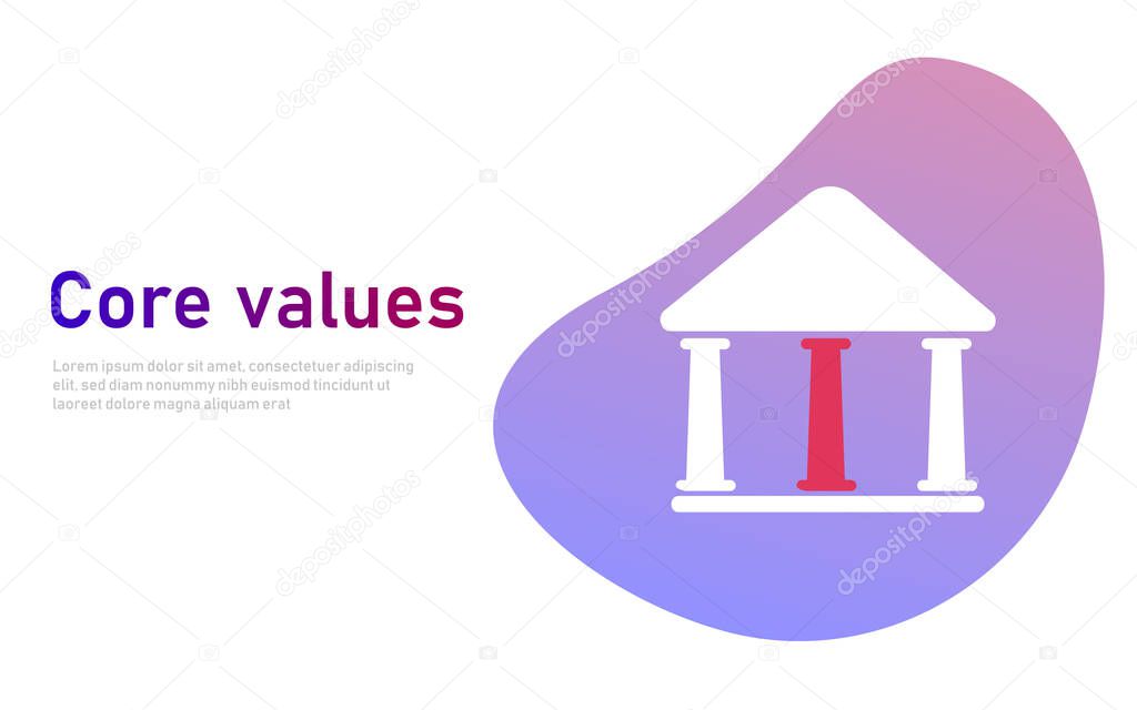 core values of organization orcompany represented with building column symbol of integrity commitment and priciples banner design