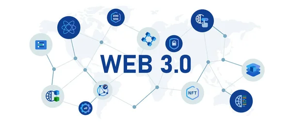 Web 3.0 nytt internet framtid distribuerad block kedja teknik koncept illustration — Stock vektor