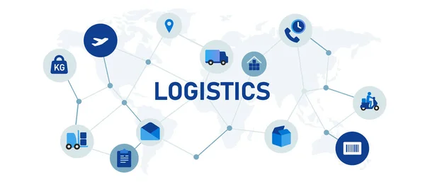 Logistics έννοια της τεχνολογίας παράδοσης προϊόντων αποθήκευσης συνδεδεμένο εικονίδιο παγκόσμια διεθνής αποστολή — Διανυσματικό Αρχείο