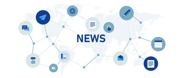 Ícone de design de cabeçalho web notícias símbolo interligado de jornal artigo em azul e branco limpo moderno —  Vetores de Stock