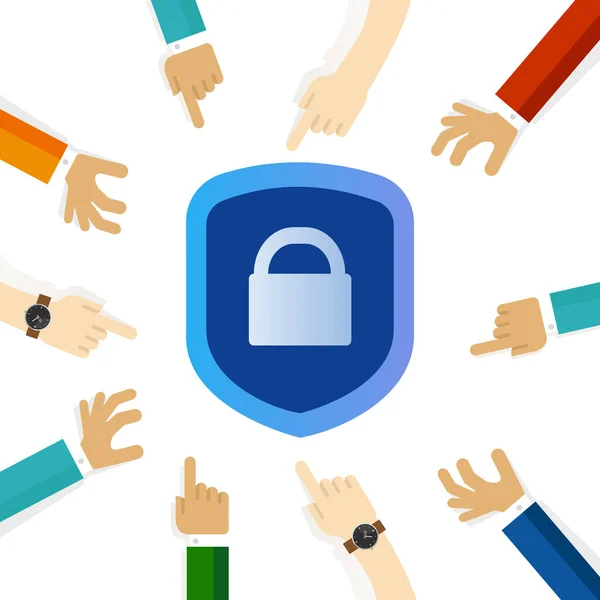 Security Shield Padlock Access Data Encryption Hand Pointing Team Focus — Stock Vector