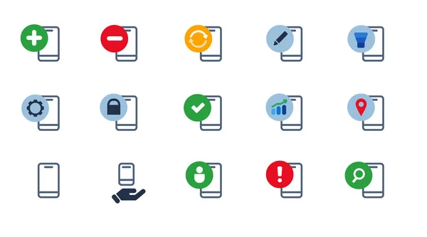 Смартфон Мобильный Телефон Набор Значков Вызова Сбор Тонкой Линии Очертания — стоковый вектор