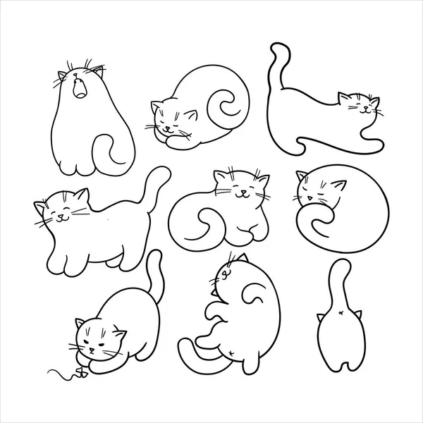 Funny Linear Vector Illustration Kitten Set — Archivo Imágenes Vectoriales