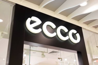 Moskova, Rusya - 2 Ekim 2021. Vegas 'taki ecco mağazasının logosu. Danimarkalı ayakkabı üreticisi ve satıcısı.