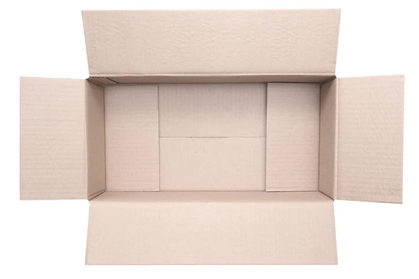 Otevřete Obdélníkovou Kartonovou Krabici Bílém Pozadí Izolovaný Horní Pohled — Stock fotografie
