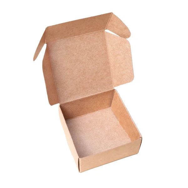 Caja Cartón Cuadrada Abierta Aislada Sobre Fondo Blanco Aislado — Foto de Stock