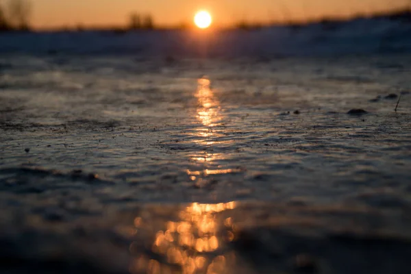 Nascer Sol Sobre Gelo Uma Paisagem Inverno — Fotografia de Stock