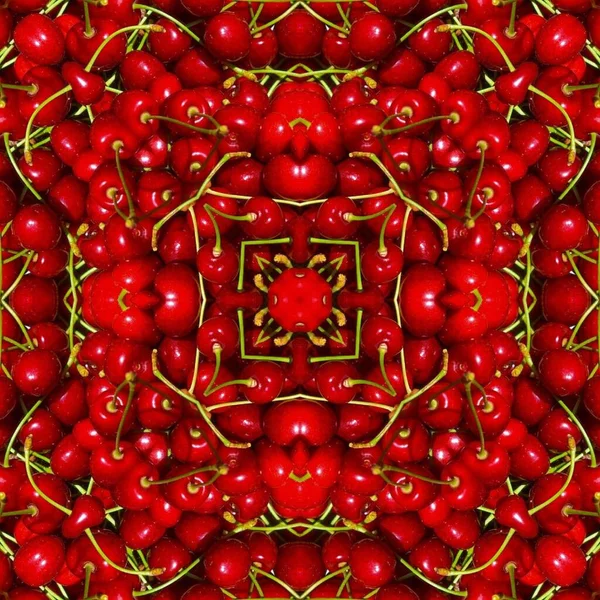 Soyut renkli simetrik desen süslemesi.Dekoratif kızılcık meyvesi kaleydoskop hareketi geometrik. Yabanmersini meyve çemberi sancak illüstrasyonu için meyve arkaplanı yer .