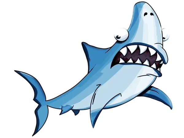 Funny Toothy White Shark Isolated White Background — Fotografia de Stock