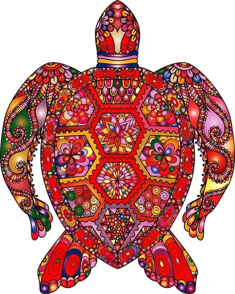 Decorative turtle with ornament and seamless floral geometric pattern, vector tribal totem animal, isolated elements for scrapbook, invitation or greeting card design