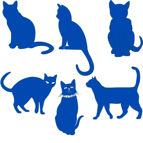 A collection of silhouettes of cats on a white background.