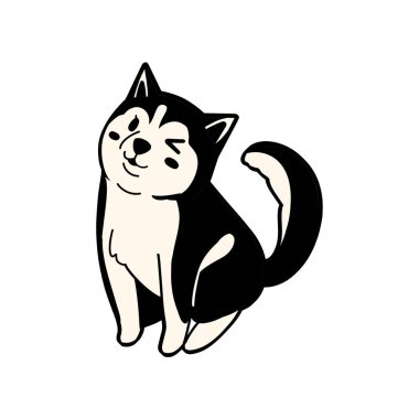 Digital illustration of a happy winking dog.