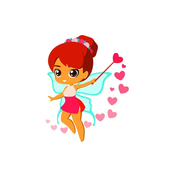 Magical cute fairy. Cartoon female character with green butterfly wings flying, fantasy creature with magic stars, myth of kids fairytale pixie, adorable pretty elf flat.