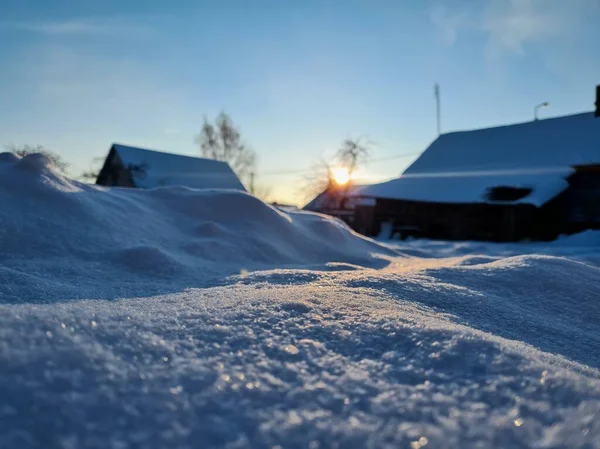Winter Sunset Background Houses — Fotografia de Stock