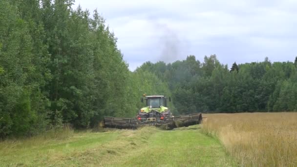 Combine colheitadeira terminou de cortar a grama. Rússia, província de Leningrado 21.08.21 — Vídeo de Stock