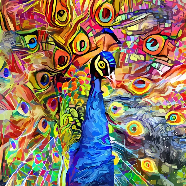 Retrato Pájaro Pavo Real Estilo Impresionista Abstracto Diseñado Artísticamente Pintado — Foto de Stock