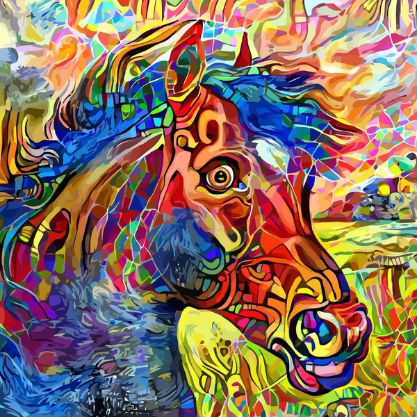 Artistically Designed Digitally Painted Abstract Impressionist Style Portrait Horse — Stock Photo, Image