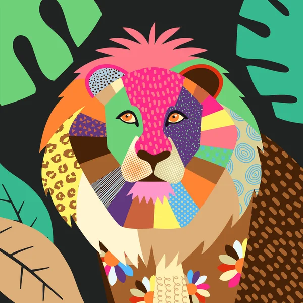 Very Colorful Artistic Representation Jungle Lion Image Has Been Created — Stockvektor