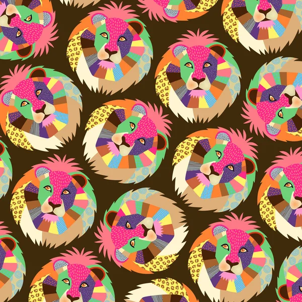 Colorful Surface Background Pattern Design Repeating Lion Faces — ストックベクタ
