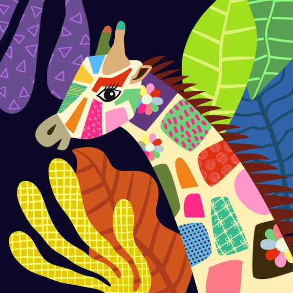 Bir Orman Zürafasının Çok Renkli Sanatsal Bir Temsili Resim Renkli — Stok Vektör