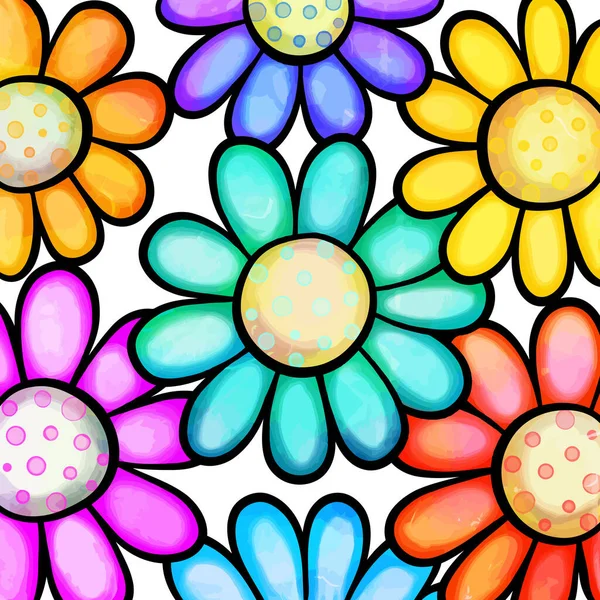 みすぼらしいシックな水彩インクスタイルのデイジーの花の背景の花のパターン — ストックベクタ