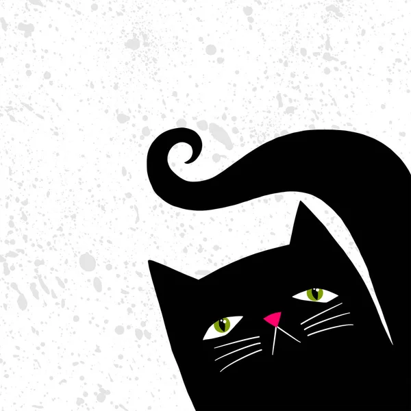 ページの隅に尻尾が出てくる黒い猫のシンプルなフラットスタイルのグラフィックイメージ — ストックベクタ