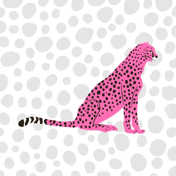 Simple Flat Graphic Illustration Wild Cheetah Big Cat Portrait Pink — Stock Vector
