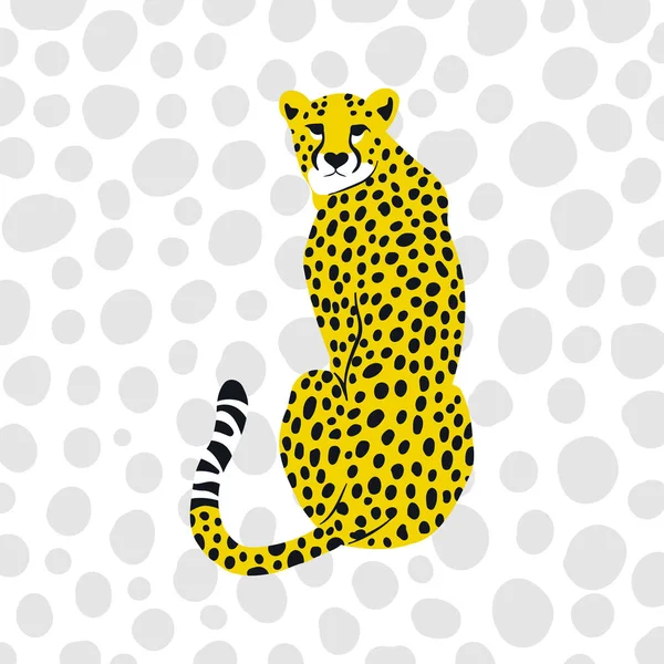 Büyük Benekli Vahşi Bir Çita Kedi Portresinin Düz Bir Çizimi — Stok Vektör
